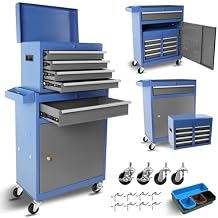 8-Drawer Steel Rolling Tool Chest w/ Lockable Wheels, High Capacity Detachable Tools Box Organizer w/ Adjustable Shelf & Anti-Slip Liner, Tool Storage Cabinet for Garage, Toolbox On Wheels Blue+Grey