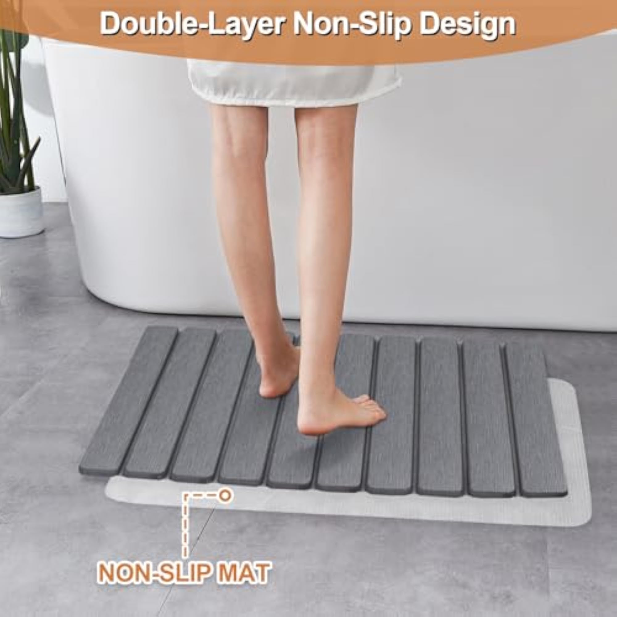 Rollable Dish Drying Mat, Gray Wood Slat Design