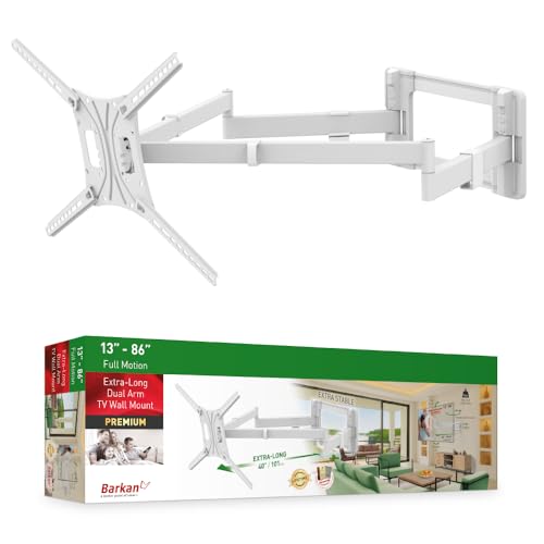 Barkan 40" Long White TV Wall Mount, 13-80 inch Dual Arm Full Motion Articulating - 4 Movement Flat/Curved Screen Bracket, Holds up to 110lbs, Extra Stable, Fits LED OLED LCD by Barkan - Used condition - CA$41.26