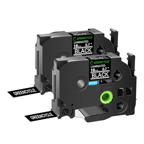GREENCYCLE 2 Pack Compatible for Ptouch Label Maker Tape TZe345 TZe-345 TZ345 TZ-345 White on Black TZe TZ Tape 18mm 0.7 Laminated Black Label Tape for PT-D400 D410 D450 D600 P700 P710BT