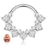 hengkaixuan Anillo de titanio para tabique de 16 g, aro de nariz, piercing de daith, joyería para tragus, hélice, caracola, cartílago, para mujer, con circonita cúbica, Titanio, Circonita cúbica