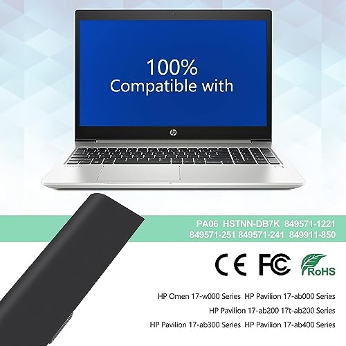 Image of Wefly PA06 Laptop Battery Compatible for HP Omen 17-W000 17-W200 17T-AB00 17-AB00 17-AB200 17t-AB200 17-AB300 17-AB400 HSTNN-DB-DB. 7K 8499. 571-221 849571-251 849571-241 849911-850 TPN-Q174