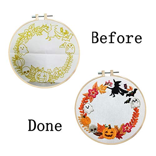 Nuberlic Embroidery Kits, Cross Stitch Kit For Beginners Adults Diy Halloween Pumpkin Wreath Crafts Embroidery Kit #TOP2