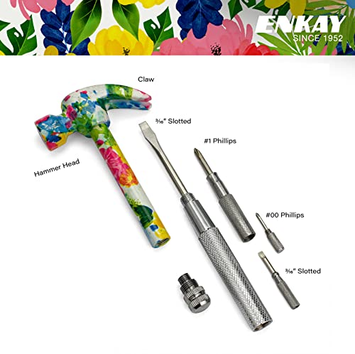 Image of ENKAY - 6 in 1 Floral Hammer and Screwdriver, Multifunction Claw Hammer Tool with Flower Print (Pattern 1)