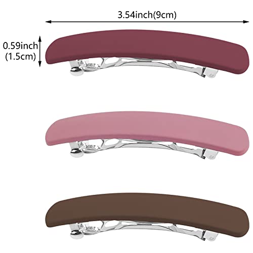 3 Pcs Matte French Hair Clips Flat Hair Barrettes Strong Hold Vintage Hair Clips Cute Hair Styling Clips Metal Snap Hair Clasps Accessories For Women Girls (Brown+Pink+Red) #TOP1