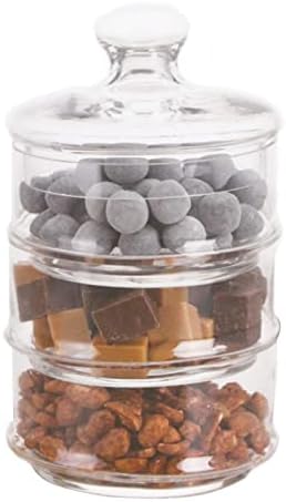 EH Excellent Houseware Stackable Glass Storage Jars 3 Tier Sweet Candy Container Tower With Lid Stacking Chocolate Bonbon Candy Buffet Jars Decor Home Party Wedding Kitchen, Clear (DP2011390)
