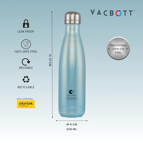 Image of Clay Craft Vacbott Stark Sparkle Double Walled|18 Hours Hot and 24 Hours| Cold Water Bottle Vacuum Insulated Flask Bottle|500 ml, 2 Piece, Water Bottles for School, Home, Gym, Leakproof