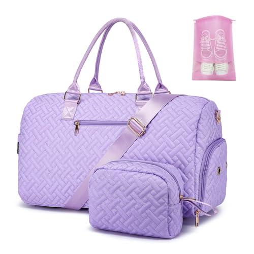 Duffle Bag for Travel, Weekender Bag with Shoe Compartment, Carry On Overnight Bag for Women with Toiletry Bag, Gym Bag with Wet Pocket, Hospital Bags for Labor and Delivery