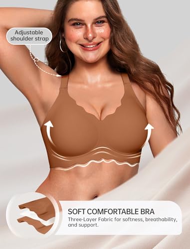 OEAK Women Bras No Underwire Scalloped Push Up Buttery Soft Tshirt Bra Seamless Full Coverage Convertible Everyday Bra Coffee XL - Image 4