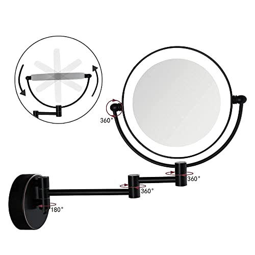 Hihia Wall Mounted Makeup Mirror With 10X Magnification, 8 Inch Double Sided Vanity Magnifying Vanity Mirror With Led Lights For Girls, Usb Rechargeable, Touch Control On/Off Matte Black (Black) #TOP5