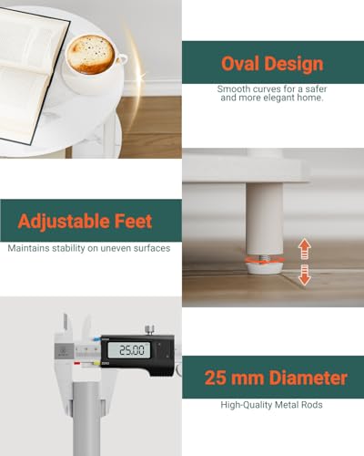 Image of Small Round Side Table - 3-Tier Oval Accent Table for Small Spaces, Rustic Wood and Metal Couch End Table, Nightstand for Bedroom or End Table Living Room, Set of 2, Marble White