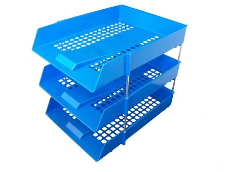3 x Blue In/Out Letter Filing Trays With Risers 8 Nos
