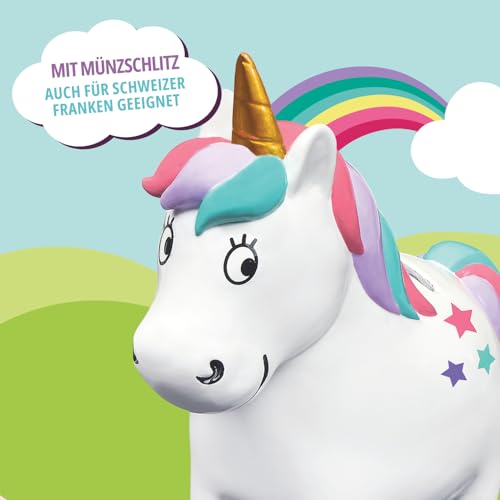 Moses. Einhorn Spardose, Kinder-Sparbüchse in Einhornform, mit goldenem Horn und Stern-Details, Sparschwein, rutschfest, aus Polyresin
