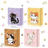 Pineraap 24 Stück Katzen-Partytüten mit Griffen, Katzen-Geschenktüten für Tierliebhaber, Babyparty, Kindergeburtstag, niedliche Kätzchen-Party-Dekoration für Tier-Adoption, 21,6 x 15,9 x 7,9 cm
