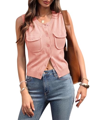 COCCKO Women's Sleeveless Crew Neck Sweater Vest, Knit Button Up Cardigan with Pockets, Summer Business Casual Office 2026 — view 2