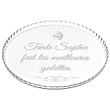 MAVERTON Plat à gâteau Rond avec Gravure - en Verre - Personnalisé - Idée Cadeau pour Un Fan de Cuisine ou pour Un Gourmand - Cadeau pour Femme - Galettes