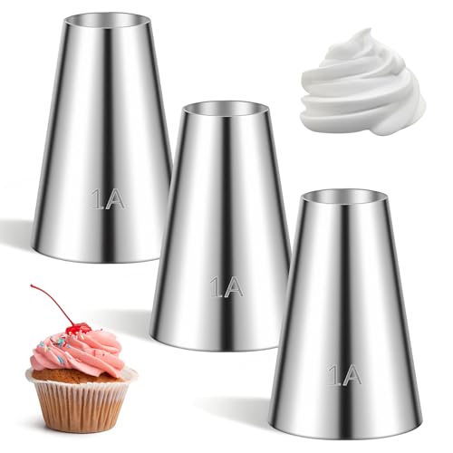 3 Pcs 1A Piping Tip Set Large 1A Round Piping Tip Professional Cake Decorating Tips Set Stainless Steel Icing Tips for Cake Decorating, Macarons, Cupcakes, Cakes, Cookies (1/2 inch)