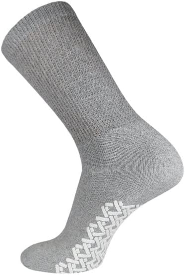 3-12 Pairs Men Big and Tall Size Non-Skid Diabetic Cotton Crew Circulatory Socks with Non Binding Top( 13-15)