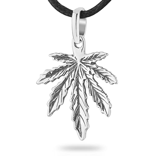 925 Sterling Silver Marijuana Pot Leaf Necklace Weed Cannabis Plant Herb Ganja Pendant Choker Charm Rasta Hippie Hip Hop Jewelry Cute Gifts for Men Women/Handmade