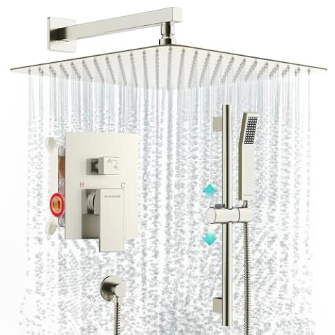 SR SUN RISE-US SR SUN RISE 12 Inch Square Shower System with Slide Bar,Brushed Nickel — $199.89 (13% off)