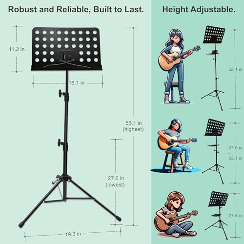 Toconv 4-in-1 Portable Music Stand with Clamp-on Tray, Sheet Music Clip and Carrying Bag, Adjustable Height and Angle Design, Folding Music Stand Set for Guitar, Violin, Ukulele Players by Toconv - Image 2