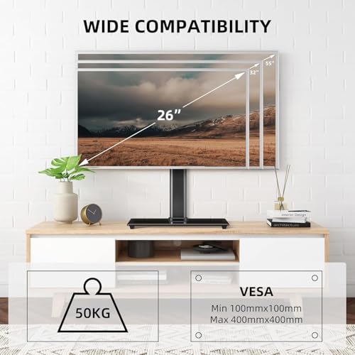 Miniatura 4 de Suptek Soporte Tv Pie Para Mesa: Base De Tv 26-55 Pulgadas Con Vidrio Templado 8mm, Giratorio 50 Y Altura Ajustable, Carga 45kg, Vesa 400x400mm, Sin Taladros Ts202
