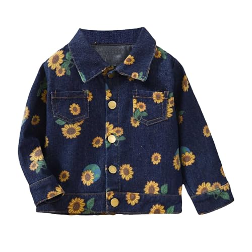 Little Girls Spring Autumn Flower Denim Jacket Loose Casual Denim Coat Sunflower Pattern Jean Jacket for Toeddler