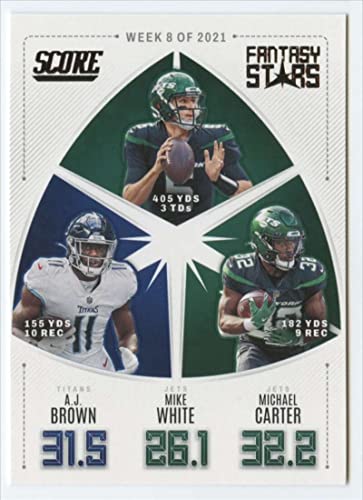 2022 SCORE FANTASY STARS #8 A.J. BROWN/MICHAEL CARTER/MIKE WHITE TENNESSEE TITANS/NEW YORK JETS FOOTBALL OFFICIAL TRADING CARD OF NFL