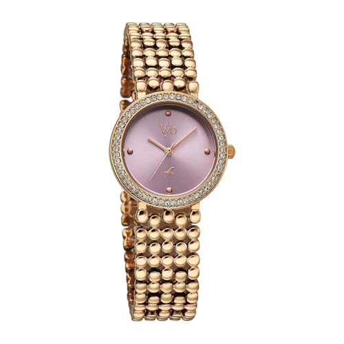 Image of Fastrack Vyb Iconique Quartz Analog with Lavender Dial Rose Gold Strap Watch for Women - FV60111WM02W