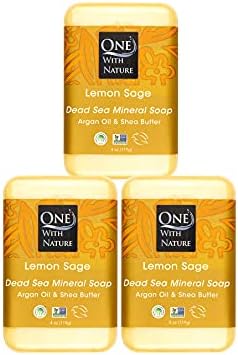 One With Nature Dead Sea Salt Lemon Sage Soap 4oz 3-Pack – Purifying and Exfoliating Soap Bar with Dead Sea Minerals for Face & Body, for Men & Women