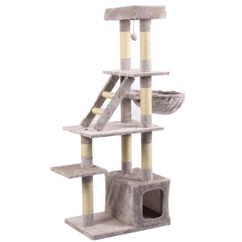 Tommy Çok Katlı Lüks Kedi 60x40x148 Evli Tırmalama Gri
