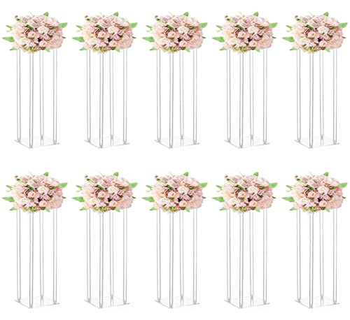 10 Pcs Wedding Centerpieces Acrylic Vases Clear Column Flower Vase Flowers Stand 7.87'' X 7.87'' X 23.6'' Rectangular Flower Display Table Flower Stands For Wedding Party Events Reception Table Decor #TOP8