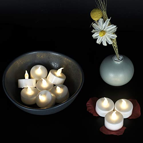 JUNPEI Battery Operated Powered Tea Lights : Realistic Tea Lights Flickering Candles Holiday Gift Suitable for Wedding Parties Festival Celebration Long Lasting (100pack Warm White) - Image 4