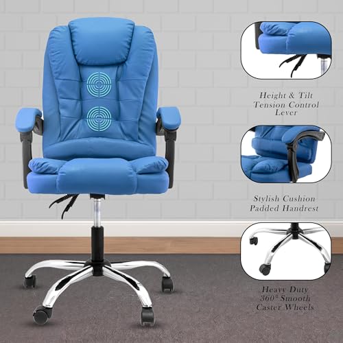 Image of Casa Copenhagen Italia Premium Leatherette Office Chair for Work | Boss Chair, Ergonomic Executive, Luxurious Cushioned Arms & Seat, 2 Point Back Massager, Heavy Duty Metal Base (Royal Blue)