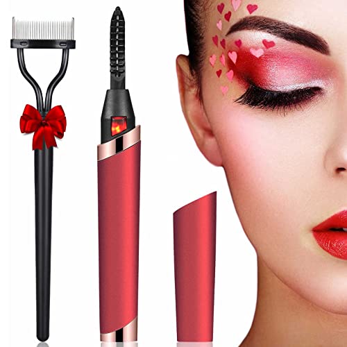 DUST2OASIS Heated Eyelash Curler, Electric Eyelash Curlers, Rechargeable Lash Curler with Eyelash Comb for Makeup Natural Curling Eye Lashes and 24 Hours Long Lasting - Plum Red 2022 Updated Model