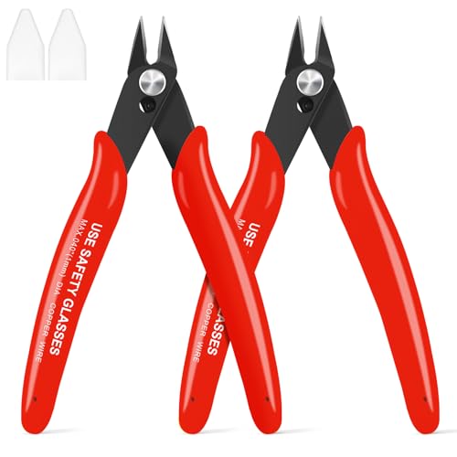 HongWay 2 Pcs 170 5-Inch Flush Cutters, Micro Wire Cutters Spring Loaded, Sharp Zip Tie Cutter for Electronics, Jewelry, Precision Pliers for 3D Print Support, Models, Floral, Soft Copper, Red