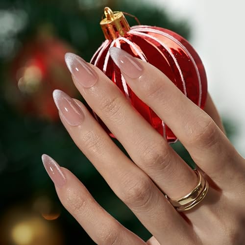 BTArtboxnails XCOATTIPS Press on Nails - Cat Eye Christmas Press on Nails, French Tip Nails Medium Almond Nail Tips, Soft Gel Nails False Nail, Soak Off Acrylic Fake Nails Extensions