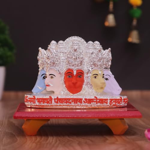 Image of Gold Art India Panchmukhi Hanuman Idol Silver Plated Multicolor Bust Design Decorative Murti for Home Temple, Car Dashboard, Office & Vastu Decor