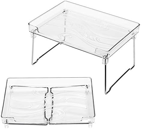 Ettori Cupboard Organiser, Cupboard Shelf Organiser, 2-Pack Stackable Kitchen Shelf Organiser for Kitchen Storage, Bathroom Storage, Makeup Organiser, Durable Plastic and Metal, Clear & Chrome