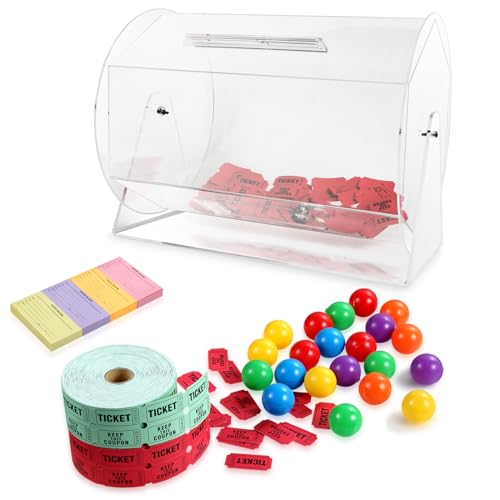 steauty Raffle Ticket Spinner, Acrylic Raffle Drum for Tickets, Clear Raffle Ticket Tumbler Box for Lottery Games Bingo, Holds 5000 Tickets, Raffle Balls (16.2 x 12.6 x 7.75Inch)