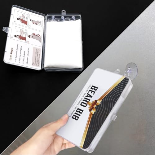 Beard Bib Apron for Men, Father's Day Gift Beard Trimming Catcher Bib for Shaving & Hair Clippings, Waterproof Non-Stick Hair Catcher Grooming Cloth with 2 Suction Cups(White) - Image 6