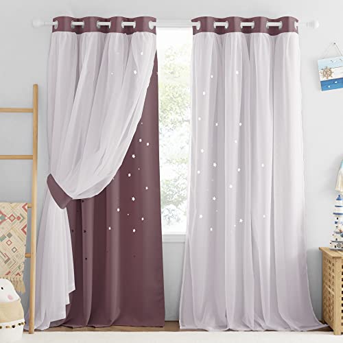 NICETOWN Kids Curtains Thermal Insulated Blackout Curtains for Bedroom Double Layer Grommet Top Star Cut Out Nursery Curtains with Tiebacks for Babys/
