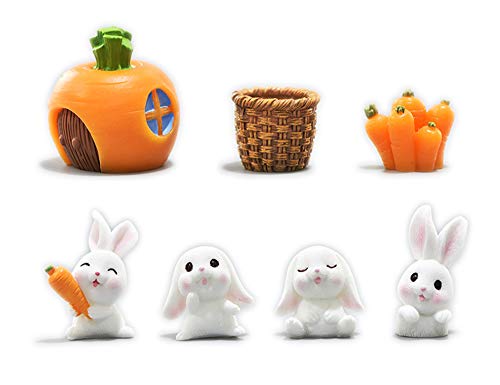 Honeytoys Resin Mini Rabbits Mini Carrot With Basket, Miniature Figurines, Fairy Garden Accessories, Fairy Garden Supplies, Fairy Garden Animals For Fairy Garden, Plant Pots, Bonsai Craft Decor #TOP1