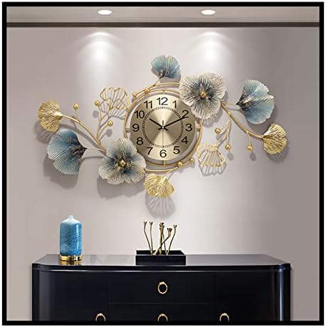 CDDUOLA Large Wall Clock Decor, Modern 3D Metal Ginkgo Leaf Design Wall Clocks Decorative Silent Non-Ticking for Living Room, Bedroom and Office, 32.7x18.9in