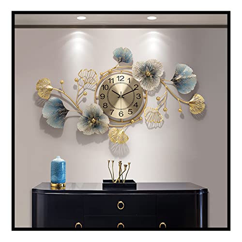CDDUOLA Metallblumen Wanddekoration Wanduhren, modernes Ginkgo-Blatt-Design, große stille Kunst-Wanduhr für Wohnzimmer, Schlafzimmer und Bürodekoration (Farbe: Gold, Größe: 83,1 x 48 cm) Cover