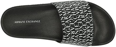 A | X ARMANI EXCHANGE Men's Logo Slide Sandal, Black + Optic, 6 | Image 4