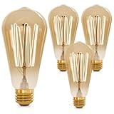 Incandescent Light Bulbs 60 Watt ST64 Style Amber & Dimmable - 4 Pack Edison Bulbs, E26 Base, 2200K Warm White, 210 Lumens, Vintage Exposed Filament, 2500 Hr Lifespan, for Indoor & Outdoor Use