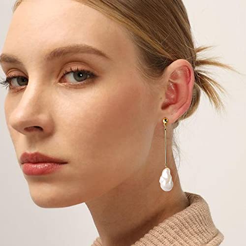 Gold Pearl Drop Dangle Earrings: Long Chain Ball Post Stud White Baroque Vintage Pendant Earring - Hypoallergenic Fashion Dainty Party Jewelry Gift For Women Girls Teens (Gold) #TOP3