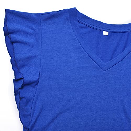 Momood Stylish Maternity Pregnancy V Neck Ruffle Short Sleeve T Shirt Side Ruched Top Shirt Royal Blue Large #TOP2