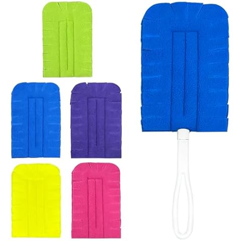 JINYUDOME Reusable Duster Refills Including 1 Long Handle and 5 Refills, Washable Duster Reusable Dusters for Cleaning Ceiling Fan Hardwoods, Dirt and Hair. Cover